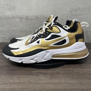 Nike Air Max 270 React Mens 12 Metallic Gold Black White Running Shoes CW7298-10